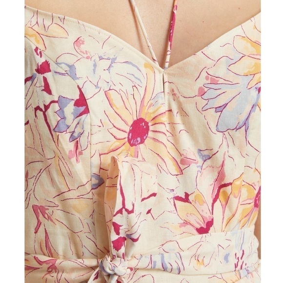 PAIGE X LIBERTY Floral Linen Sleeveless Belted Tie Neck Wide Leg Jumpsuit 4 - Picture 10 of 13